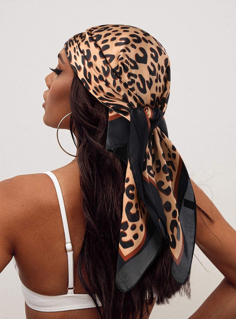 GERINLY Animal Print Scarfs for Women Leopard Neck Scarf Satin Head Scarves for Ponytail Brown Silk Purse Charm(Leopard) - Image 3